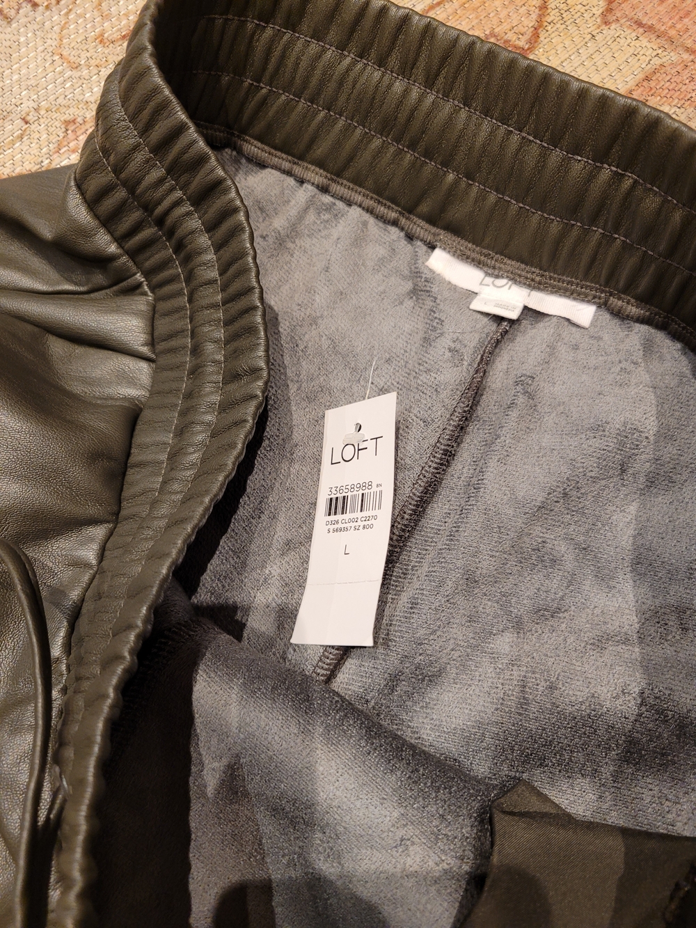LOFT Olive Green Faux Leather Pull-on Barrel Jogger Pants - Picture 3 of 8